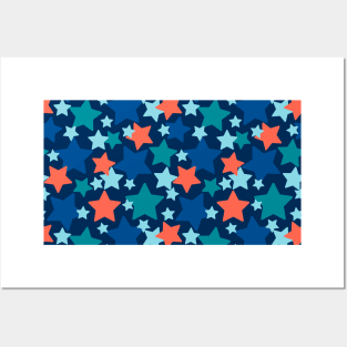 Colorful stars over blue background Posters and Art